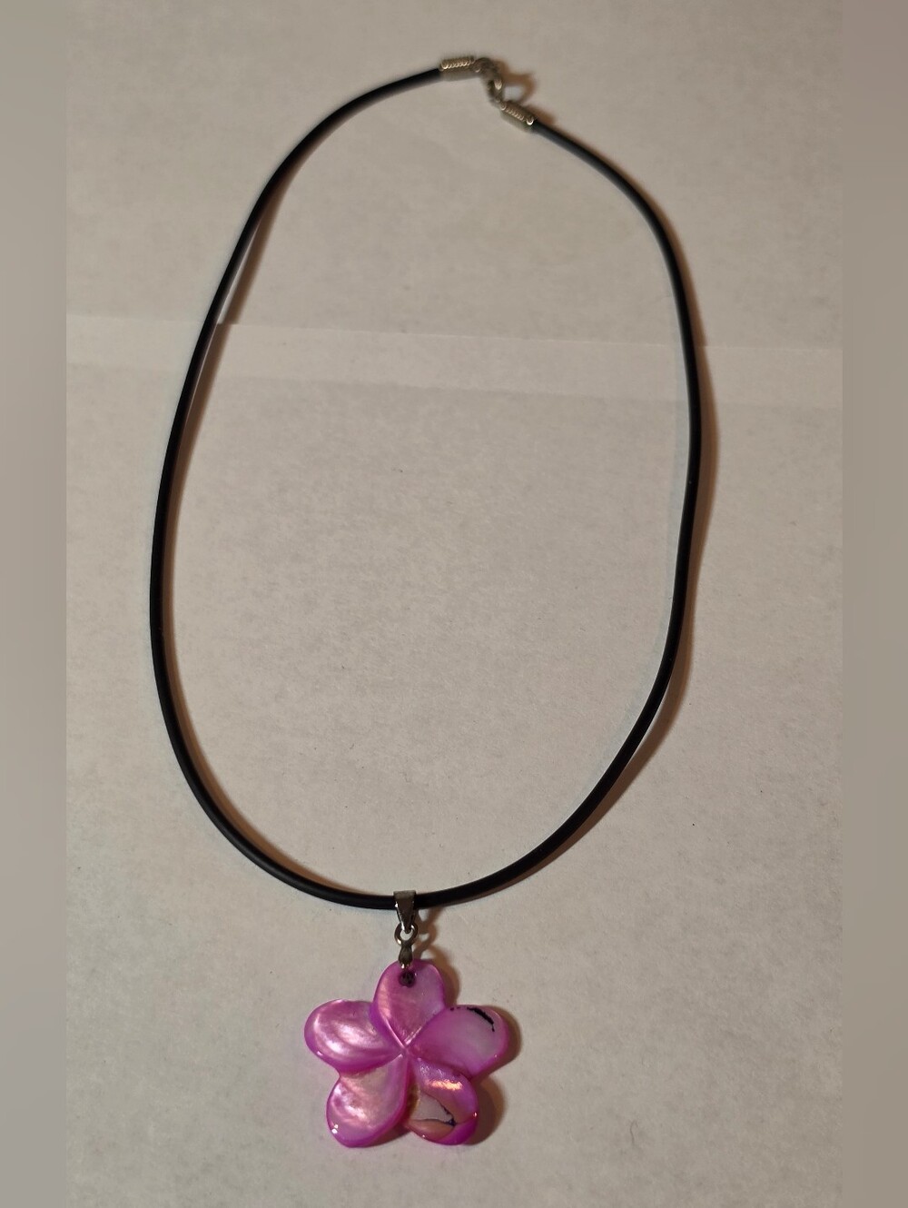 Pink Flower Pendant Necklace on Black Cord